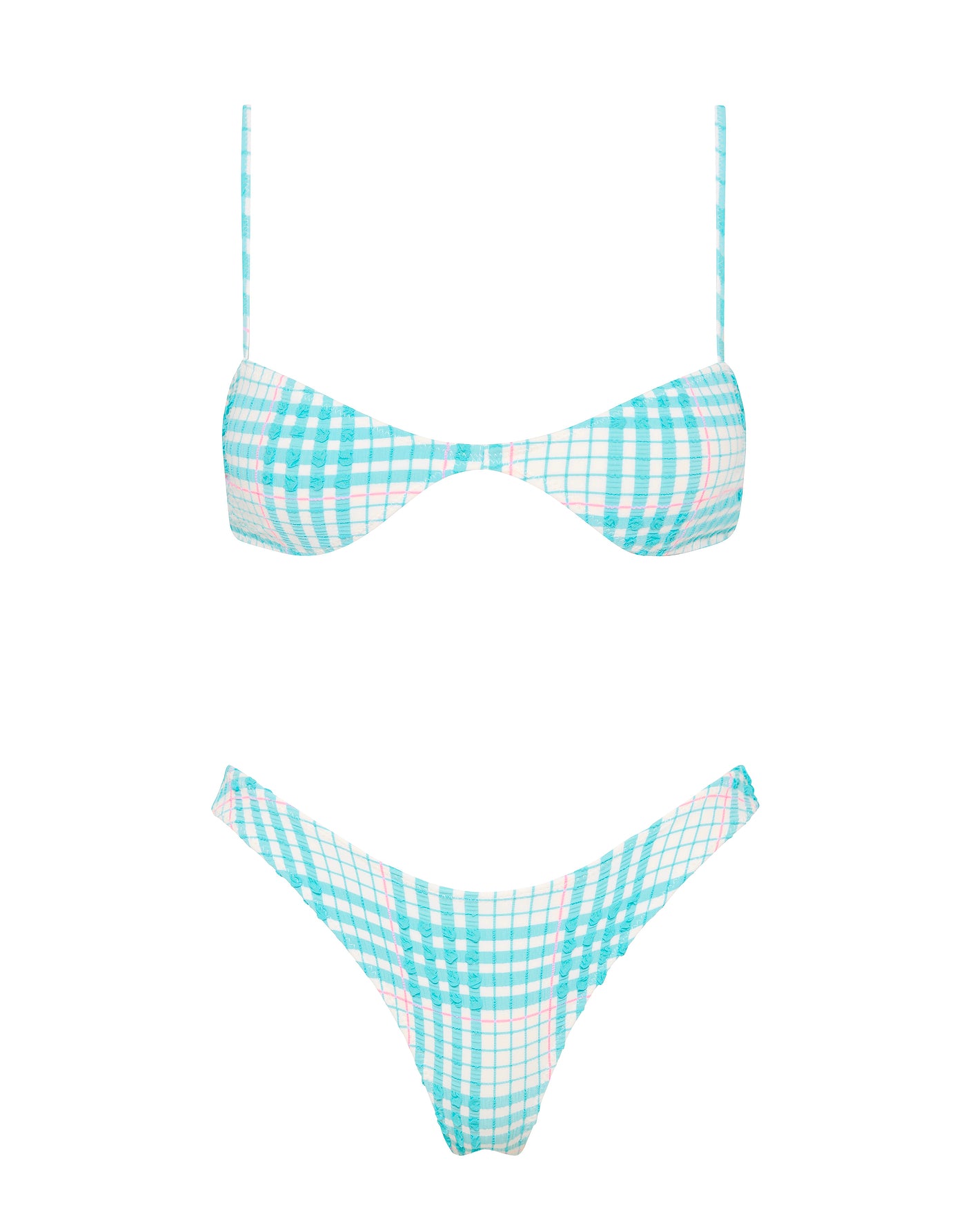 STELL - BLUE BLOSS CHECK Scoop Bikini Set - Image 5